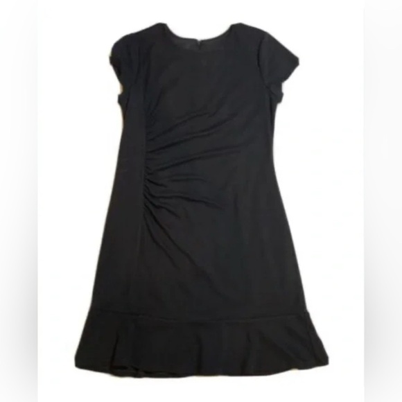 🆕LOFT Black Sheath Ruched Flounce Crew Neck Short Sleeve Mini Dress 10🆕 - Picture 2 of 14